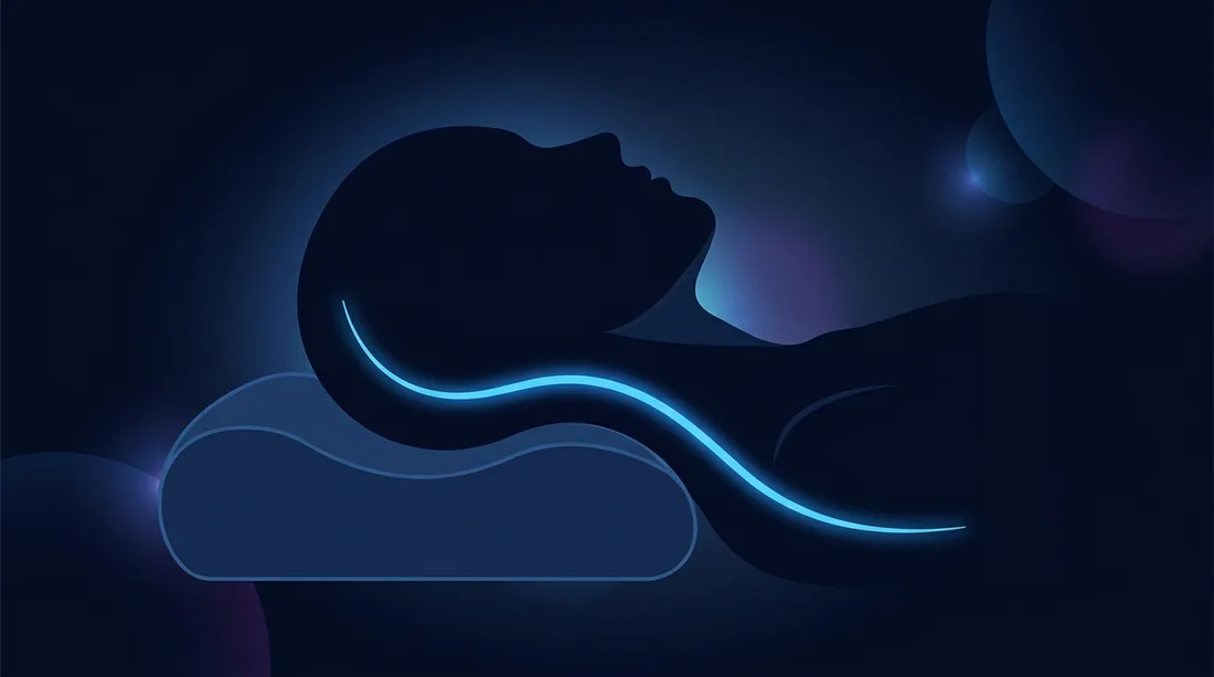 Illustration of neutral neck and spine alignment on a contour pillow